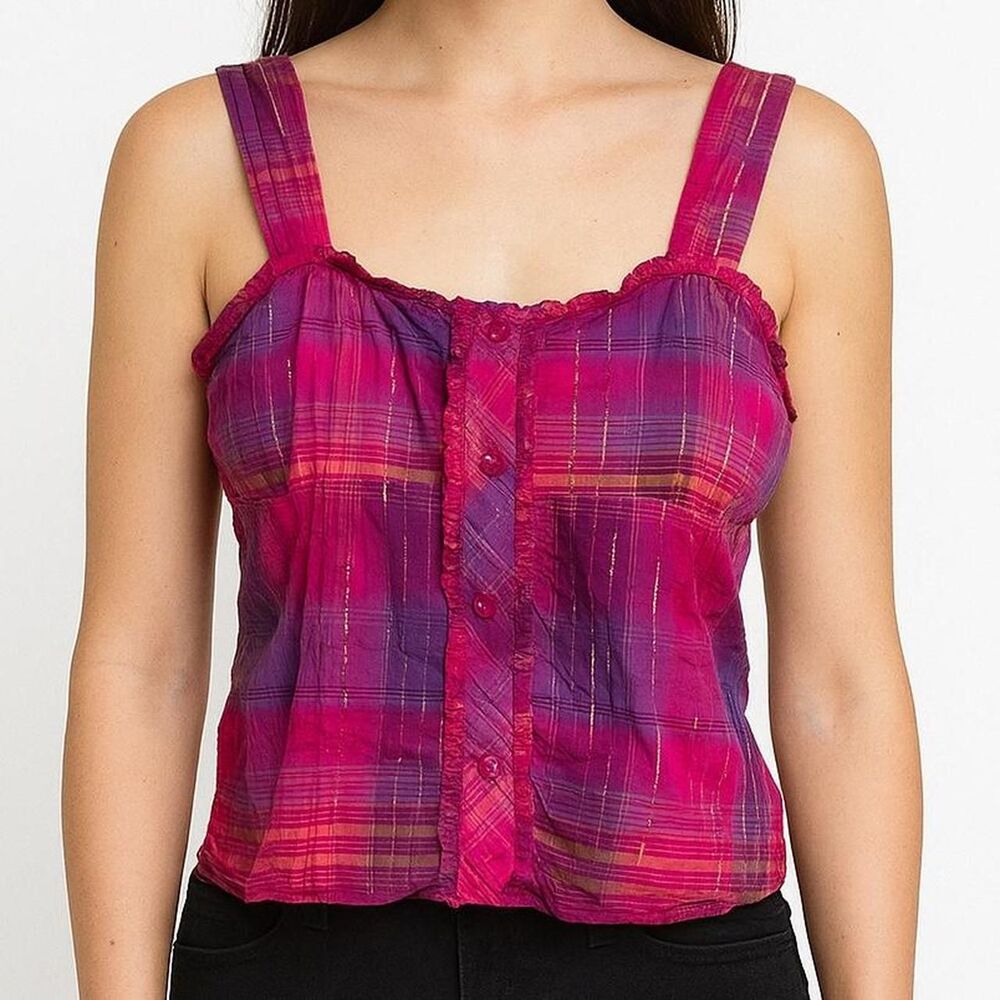 vintage Y2K 2000s retro Lemon Kiss pink and purple plaid tank top large